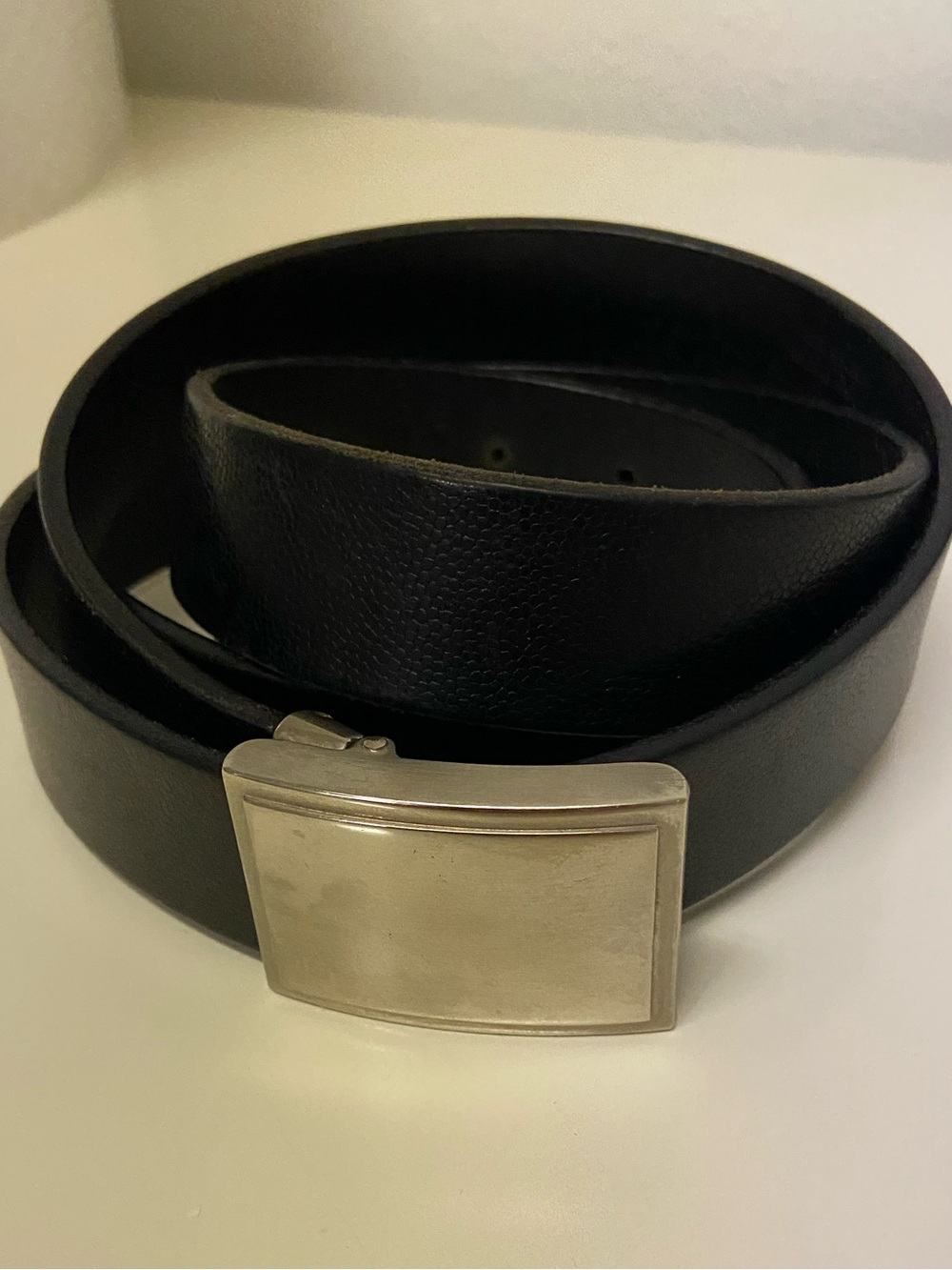 Coach Black Leather Belt Brushed Silver Plaque Buckle Unisex 40” Made In Italy